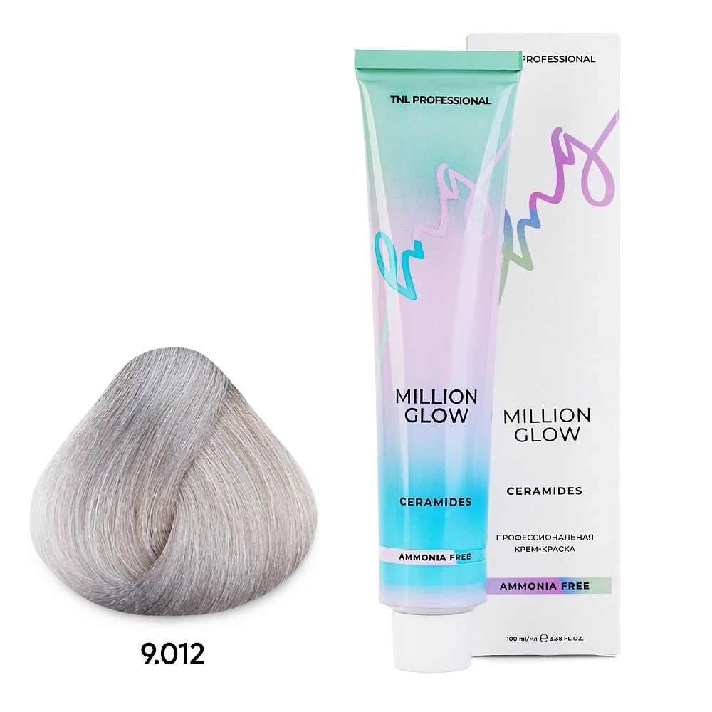 Краски для интенсивного тонирования:  TNL PROFESSIONAL -  Крем-краска для волос Million glow Ammonia free collection Ceramides 9.012 Jчень светлый блонд прозрачный (100 мл)