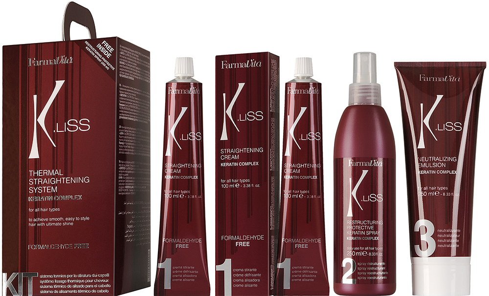 Комплексы для выпрямления волос:  FarmaVita -  Набор для теплового выпрямления с кератином FarmaVita K.Liss (2 х 100 мл + 250 мл + 250 мл)